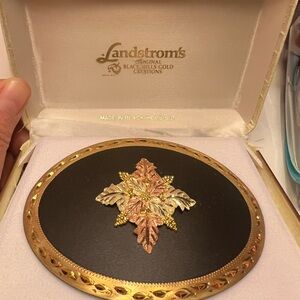 Landstrom's Black Hills Gold Floral Belt Buckle- 10KGold Tone with Rose & Green